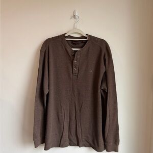 Men’s Wolverine Casual Brown Thermal Henley Long Sleeve Shirt